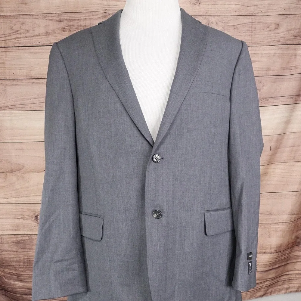 New! Jos. A. Bank Suit‎ Jacket Mens 44R Gray Wool Two-Button Traditional Fit